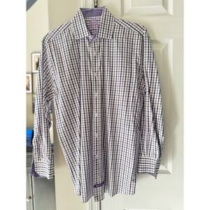 English Laundry Mens Purple Black Plaid Long Sleeve Button Down Dress Shirt L